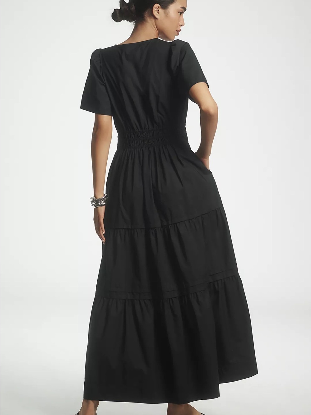 Anthropologie Women Black Tiered Maxi Dress with Smocked Waist Curvy Plus Sz XLP - Picture 7 of 14